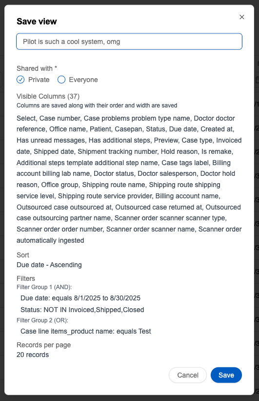 Filter Views - Confirm Save
