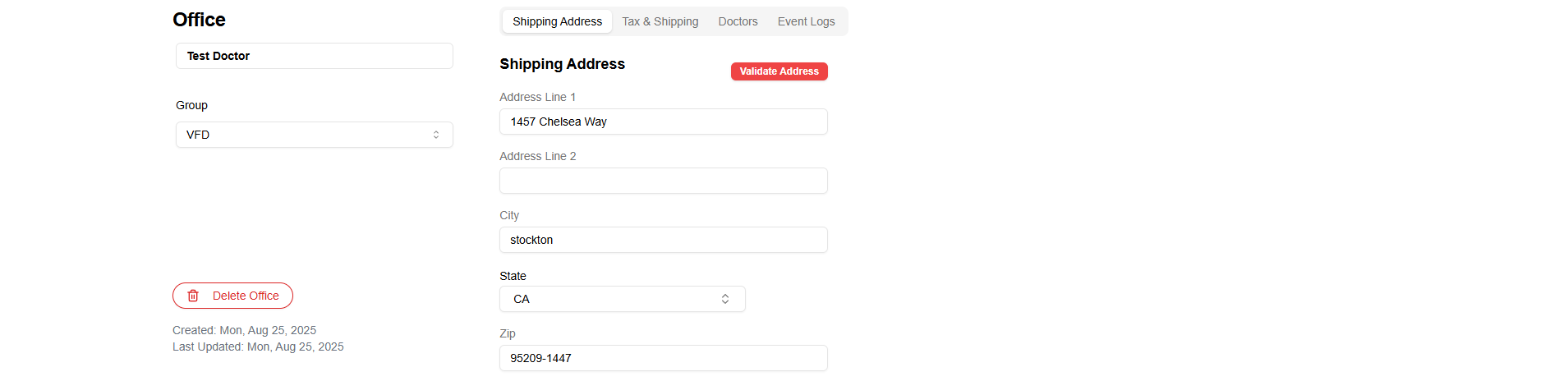 Validate Address btn